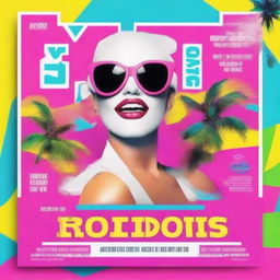 Create a vibrant flyer for an 80s night party with a white dress code at Residencial Roques Daurades