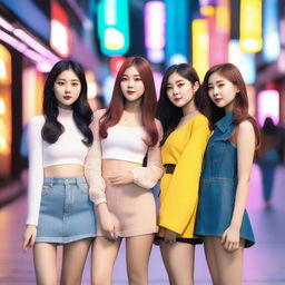 A group of stylish and attractive young Korean women posing together