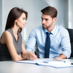 A handsome man and a beautiful woman in an office setting