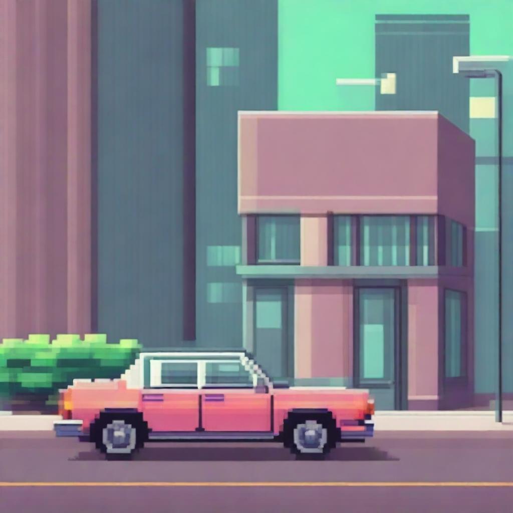 A pixel art image of a car