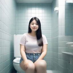 Create a realistic photo of an Asian woman, 17 years old, with a fuller figure