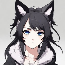 Create an anime-style waifu character with black lynx ears