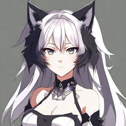 Create an anime-style waifu character with black lynx ears