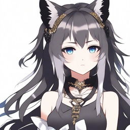 Create an anime-style waifu character with black lynx ears