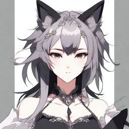 Create an anime-style waifu character with black lynx ears