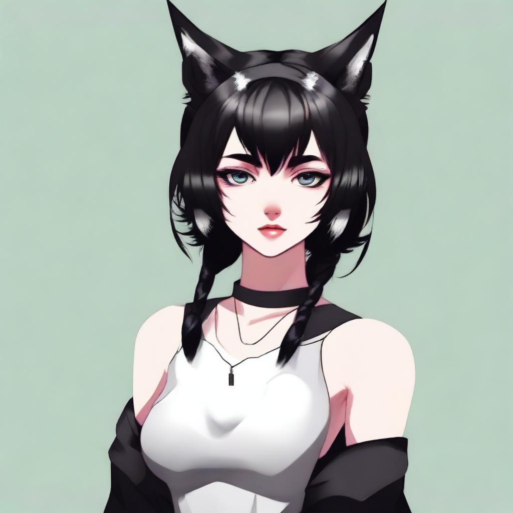 Create an image of a girl with black lynx ears