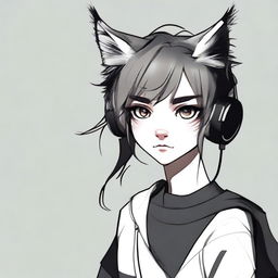 Create an image of a girl with black lynx ears