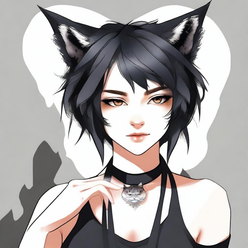 Create an image of a girl with black lynx ears