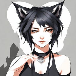 Create an image of a girl with black lynx ears