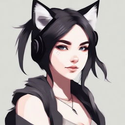 Create an image of a girl with black lynx ears