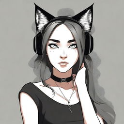 Create an image of a girl with black lynx ears