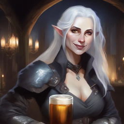 A female changeling rogue from Dungeons and Dragons with white skin, white eyes, and white hair