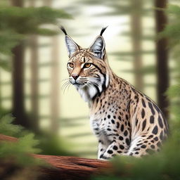 An artistic illustration of an Iberian Lynx in a natural setting