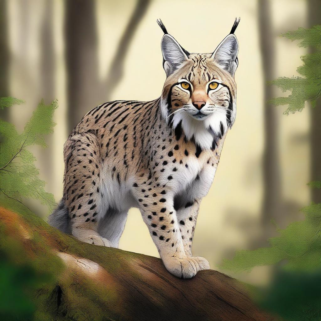 An artistic illustration of an Iberian Lynx in a natural setting