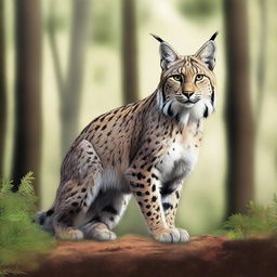 An artistic illustration of an Iberian Lynx in a natural setting