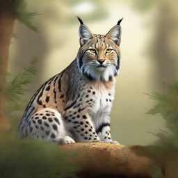 An artistic illustration of an Iberian Lynx in a natural setting