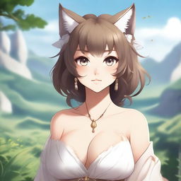 A beautiful waifu character inspired by the Iberian lynx, with delicate feline features, large expressive eyes, and a flowing outfit that incorporates elements of the Iberian lynx's fur pattern