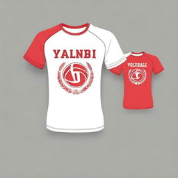 Design a volleyball t-shirt with a red base color