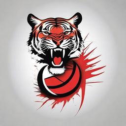 Design a volleyball t-shirt with a red base color and a tiger logo