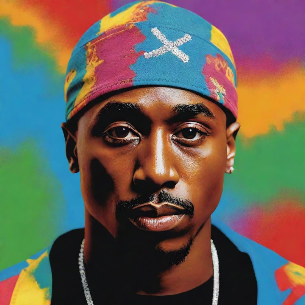 High definition portrait of 2pac Shakur in a colorful Pop Art style