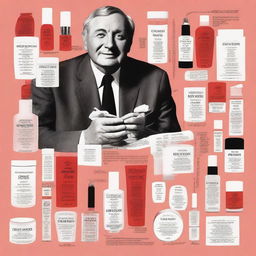 A detailed illustration of Charles Revson, the founder of Revlon, showcasing his journey in building the cosmetic company