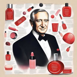 A detailed illustration of Charles Revson, the founder of Revlon, showcasing his journey in building the cosmetic company