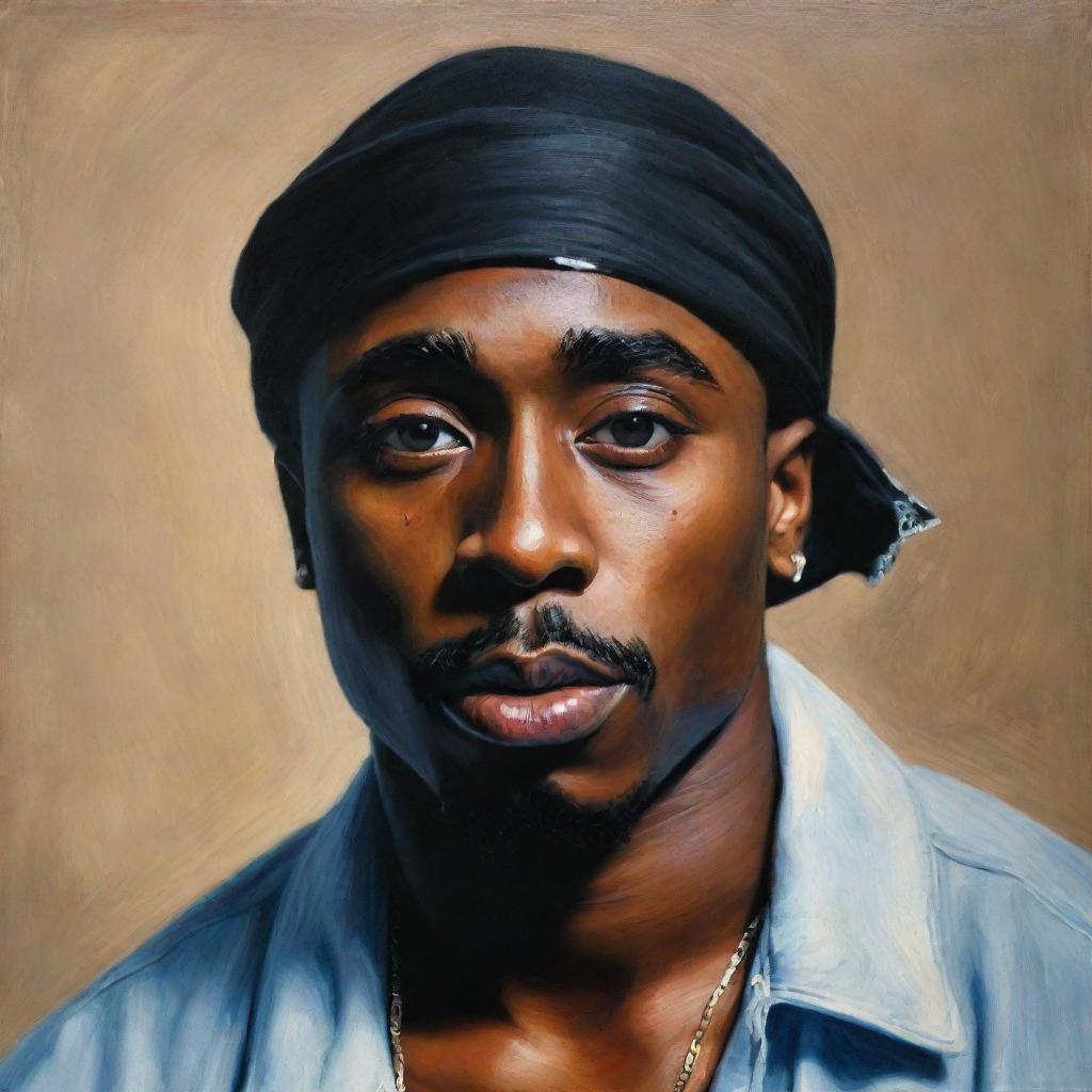 An oil painting portrait of 2pac Shakur in classic style