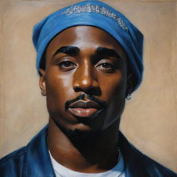 An oil painting portrait of 2pac Shakur in classic style