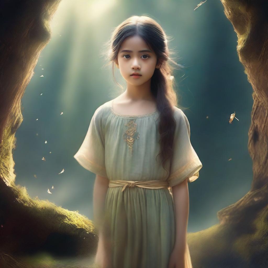 A poor girl who is actually the daughter of a god, depicted in a magical and enchanting environment