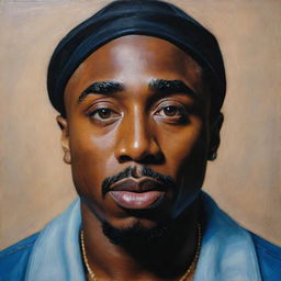 An oil painting portrait of 2pac Shakur in classic style