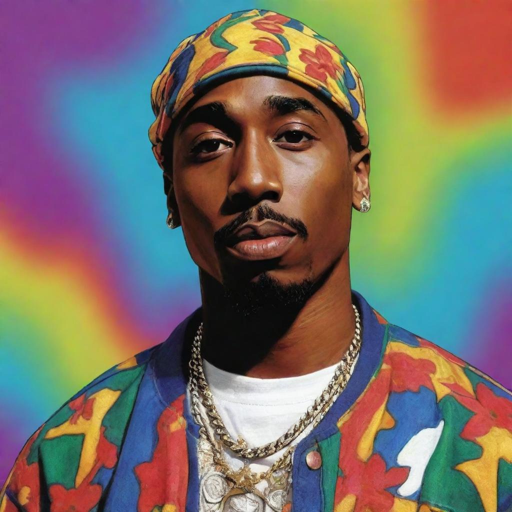 A colorful, fun, and characteristic cartoon image of 2pac Shakur