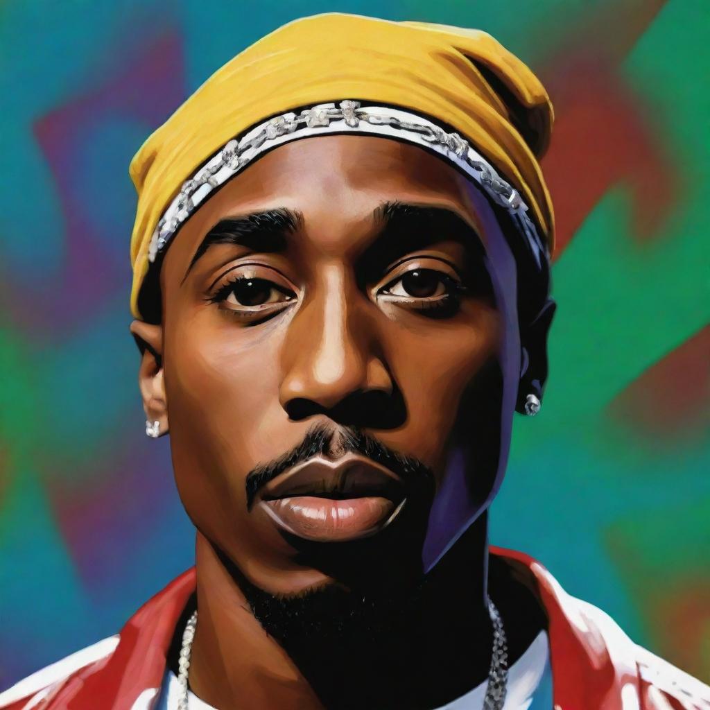 A colorful, fun, and characteristic cartoon image of 2pac Shakur