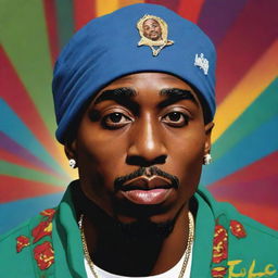 A colorful, fun, and characteristic cartoon image of 2pac Shakur