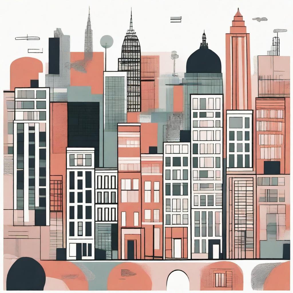 A graphic print featuring abstract drawings of cities, symbolizing travel and the freedom of women