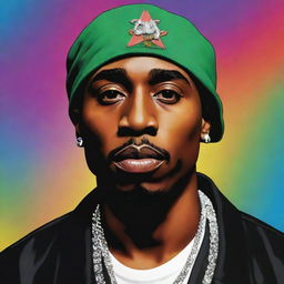 A colorful, fun, and characteristic cartoon image of 2pac Shakur