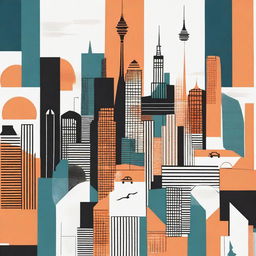 A graphic print featuring abstract drawings of cities, symbolizing travel and the freedom of women