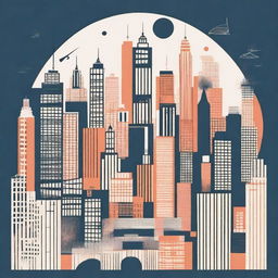 A graphic print featuring abstract drawings of cities, symbolizing travel and the freedom of women