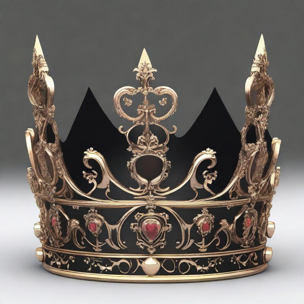 Create a detailed and ornate family crown with intricate designs and embellishments, set in a dark and shadowy environment