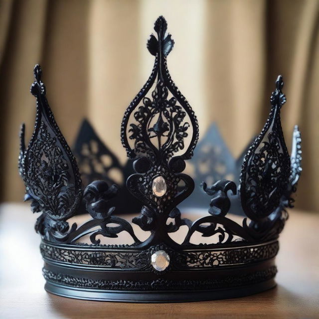 Create a detailed and ornate family crown with intricate designs and embellishments, set in a dark and shadowy environment