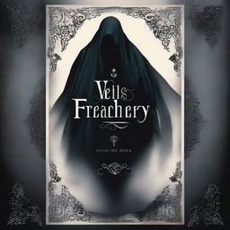 Design a book cover for a novel titled 'Veils of Treachery'