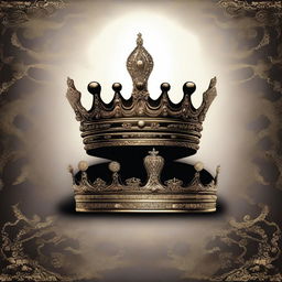 Create an image featuring a king's crown and a queen's crown placed side by side in a dark and shadowy environment