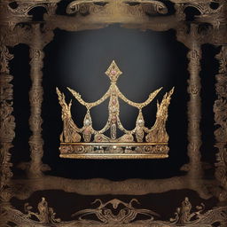 Create an image featuring a king's crown and a queen's crown placed side by side in a dark and shadowy environment