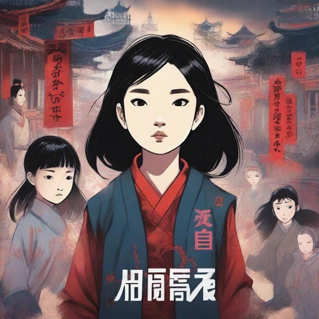 A captivating book cover featuring a 12-year-old Chinese girl as the main character, surrounded by British characters