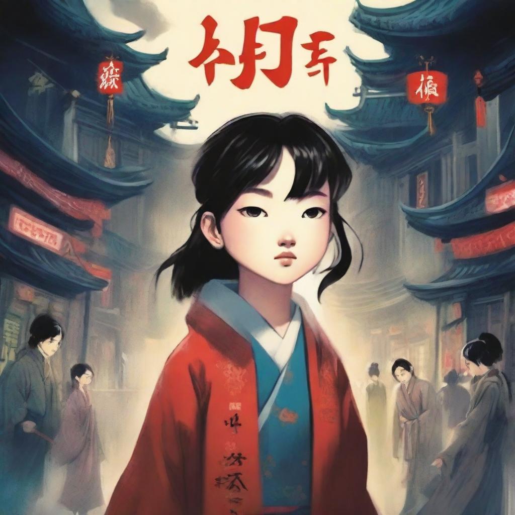 A captivating book cover featuring a 12-year-old Chinese girl as the main character, surrounded by British characters