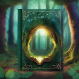 Create a captivating book cover featuring an enchanted forest with a mysterious, glowing portal