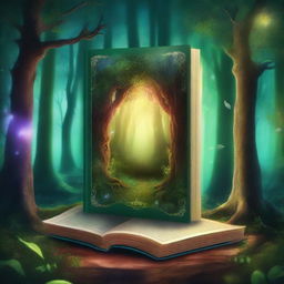 Create a captivating book cover featuring an enchanted forest with a mysterious, glowing portal