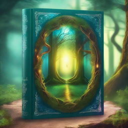 Create a captivating book cover featuring an enchanted forest with a mysterious, glowing portal