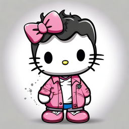 A high quality digital art piece of Hello Kitty as a male character with very short, curly, black hair and a taper