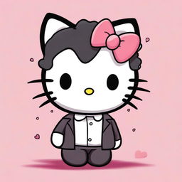 A high quality digital art of a male Hello Kitty character with curly and short black hair