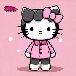 A high quality digital art of a male Hello Kitty character with curly and short black hair